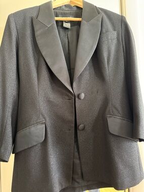 Andrea Jovine Black Shimmery Blazer with Satin Trim